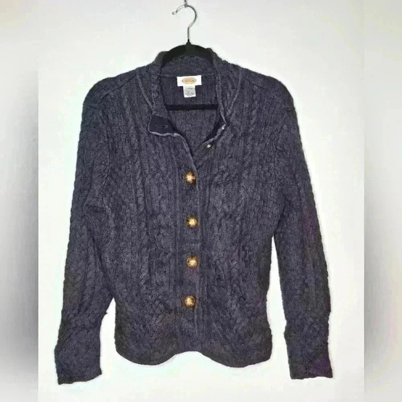 Talbots Vintage Knit Buttoned Cardigan Womens Large‎ Sweater Cotton Dark Blue - Picture 1 of 8